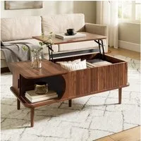 Merax Couchtisch höhenverstellbar Sofatisch Walnuss Retro Beistelltisch (100 x 48 x 55,5 cm, 1-St), Wohnzimmertisch mit Schiebetür, Holzbeinen & Stauraum