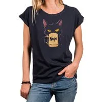 MAKAYA T-Shirt Lustiges Damen T-Shirt mit Katze und Kaffeetasse, Nope Spruch (Schwarz, Blau, Dunkelgrau, 34, 36, 38, 40, 42, 44, 46, 48, 50) Baumwolle