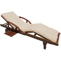Casaria Gartenliege Braun, Auflage Creme 320kg Belastbar Klappbar Räder Ablage Akazie Garten