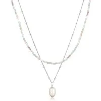 Elli Kette mit Anhänger Layer Süßwasserperle Barock Glas Beads 925 Silber, Kugel