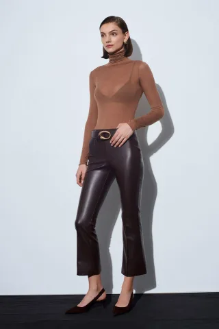 Hochtaillierte Faux-Leder-Flared-Leggings
