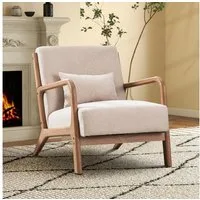 CANMOV Loungesessel Accent Sessel mit Kissen, Loungesessel mit Armlehnen, Armsessel (1-St), Natürliches Holz, Liegestuhl mit Armlehne und Kissen, für Wohnzimmer