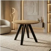 WFL GROUP Esstisch Ravano ausziehbar rund modern mit Schwarzen Holzbeinen (MADE IN EU, drei Größen – 100 cm, ausziehbar auf 140/180 cm), platzsparender Tisch für kleine Küche, Esszimmer oder Wohnzimmer