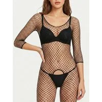 Elegant Love Bodystocking-Ouvert Netz-Langarm-Bodystocking mit Ouvert – Reizwäsche in großen Größen Plus Size Dessous mit offenem Schritt – Netzdesign für Damen