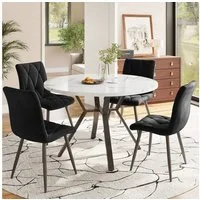 Flieks Essgruppe runder Esstisch mit 4 Stühlen Set, (Set, 5-tlg., 1 Tisch mit 4 Stühlen), Sitzgruppe Küchetisch 100x75cm Esszimmertühle Samt Metallbeine