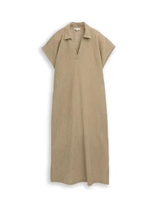 Tom Tailor - Midi-Kleid mit Polokragen olive white structure - Gr. - 42