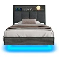 KIMENICH Polsterbett mit USB Ladefunktion und LED-Beleuchtung, Schwebender visueller Effekt (1-tlg., Ohne Matratze), Jugendbett Bettgestell 90x200cm