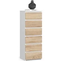 Home Collective Kommode 40 cm breit Holz Highboard Sideboard für Flur Schlafzimmer Wohnzimmer (Mehrzweckschrank Schrank schmal Kommode Schlafzimmer mit Schubladen), Kinderzimmer Organizer, 109 cm hoch mit 6 Schubladen weiß-sonoma