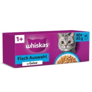 Whiskas ® Multipack Portionsbeutel 1+ Fisch Auswahl 4 Varietäten in Gelee 80 x 85g