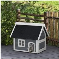 PawHut Tierhöhle Katzenhaus Outdoor Katzenhöhle aus Holz, mit Aufklappbar Asphaltdach, 77 x 57,5 x 68 cm, Grau