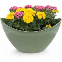matches21 HOME & HOBBY Blumentopf Hohe Pflanzschale oval Vintage oliv-grün 20 x 12 cm wetterfest (1 St), Schiffchen Deko-Schale als Tischdeko Blumen-Schale Outdoor Garten-Deko