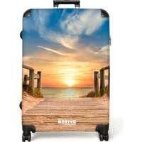 NoBoringSuitcases.com© Hartschalen-Trolley Strandweg bei Sonnenuntergang 77 cm - 98 L, 8 Rollen, Koffer Groß für 30kg, Trolley, Rollkoffer, Reisekoffer
