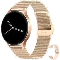 Levowatch EDGY Damen Smartwatch, AMOLED Always-On, KI Steuerung, Fitness Tracker Smartwatch (3,8 cm/1,43 Zoll, Android und iOS) inkl. Wechselarmband, 3 Armbänder, goldfarben, Edelstahlgehäuse, Telefonfunktion, Sprachsteuerung, Puls, Schlafüberwachung