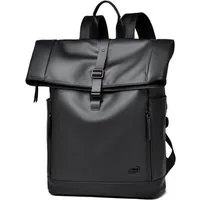 Rebel Rucksack Cityrucksack Rolltop Rucksack für Pendler – Schwarz, Laptopfach, Wasserdicht, Soft-Touch-Material