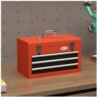 Durhand Werkzeugbox leer, 45 x 24 x 27 cm, mit 3 Schubladen, oberes Staufach, Handgriff (Werkzeugkasten, 1 St., Werkzeugkiste), mit 2 Schloss, Stahl, Rot