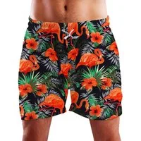 King Kameha Badeshorts Flamingo Flowers Funky Hawaii Bade-Shorts Mesh-Einsatz Kordelzug Mit integriertem Mesh-Innenslip für extra Komfort