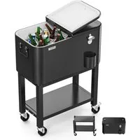 LALAHO Trolley-Kühlbox Kühlwagen mit Rollen Kühlbox Beistellwagen Servierwagen, Getränkewagen Trennplatte Bar,66 x 35,5 x 81 cm