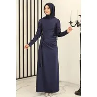 Modavitrini Satinkleid Damen Hijab Abendkleid langärmliges Maxikleid Abiye Abaya (HÜLYA) mit Schleife