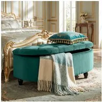 HOMCOM Sitzbank mit geöffnetem Deckel, Velvet-Touch (Bank, 1-St., Hocker), für Wohnzimmer, Dunkelgrün