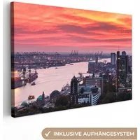 OneMillionCanvasses® Leinwandbild Hamburg - Hafen - Stadt, Fotodruck (1 St), Leinwand Bilder Klein, Wand Dekoration Aesthetic 30x20 cm