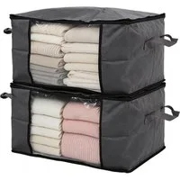 Sekey Aufbewahrungstasche Faltbar Aufbewahrungsbox mit Deckel Aufbewahrungstasche für bettdecken (2-tlg), Kleiderschrank Organizer mit Reißverschluss Griffe Kleidung Bettwäsche