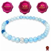 M-Punkt24 Armband Damen Armband 100% Echter Edelstein (AQUAMARIN, 5 mm, Natur, 925 Echt-Silber-Verschluss), Gummizug, inkl. Etui, SONDERPREIS wegen Produkt-Neuheit