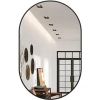Boromal Spiegel Flur Rund 80 cm Wandspiegel Schwarz 50x80cm mit Alu Rahmen (Flurspiegel Rundbogen, 5mm HD spiegel, explosionsgeschützt), für Schlafzimmer, Badezimmer, Wohnzimmer