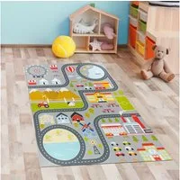 Carpetia Kinderteppich Kinderteppich pflegeleicht rutschfest mit Stadt Motiv in Grau, rechteckig, Höhe: 5 mm
