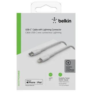 Belkin Lightning/USB-C Kabel 2m ummantelt, mfi zert., weiß