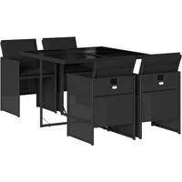 vidaXL Garten-Essgruppe 5-tlg. Garten-Essgruppe mit Kissen Schwarz Poly Rattan, (4-tlg)