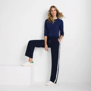Webhose mit seitlichem Streifenn, Damen,  Blau, Polyester/Polyester-Mischung, by Lands' End
