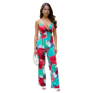 AX Paris - Jumpsuit für Damen, Bindegürtel, Spaghetti-Träger (Bunt)