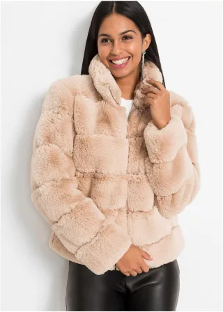 bonprix Fellimitat-Jacke mit Reißverschluss, rosa, Gr.46, Stylische Jacke aus Fellimitat mit Eingriffstaschen vorne