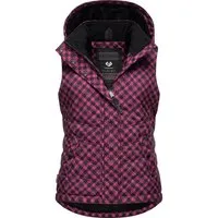 Ragwear Steppweste Hesty Print Weste mit abnehmbarer Kapuze und Hahnentritt Muster