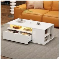 STILVORA Couchtisch Kaffeetisch Beistelltisch mit 2 Schubladen&LED-Licht,Sofatisch Weiß (Satztisch, Wohnzimmertisch, Beistelltisch Sofatisch, mit 2 Schubladen), Teetisch mit 16 Millionen Farben LED, Gesamttragfähigkeit von 60kg