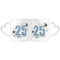 Herz & Heim Tasse 2er Set Tassen mit Motiven zum Hochzeitsjubiläum, Silberne Hochzeit