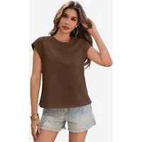 Imily Bela T-Shirt Damen Basic-Shirt mit Rundhalsausschnitt (Packung, 1-tlg., 1per-Pack) Seitenschlitze