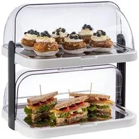 APS Buffet-Vitrine Doppeldecker, Edelstahl, Kunststoff, 2-stufig, inkl. 4 Kühlakkus