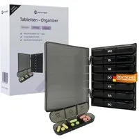 Senomed Pillendose Tablettenbox mit 3 Fächern pro Tag – Wochendosierer schwarz (1 St), Spülmaschinengeeignet bis 50 °C