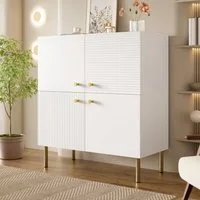 OKWISH Sideboard Aufbewahrungsschrank mit 2 Türen & vertikaler Struktur (Packung, 1 St., Weiß, 80×90×36 cm, für Wohnzimmer & Flur), Zinklegierung-Griffe, Stahlbeine, MDF