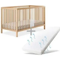 Ehrenkind Babybett PUR inkl. Matratze aus massivem Buchenholz, Gitterbett, Baby Bett, Babybett 60x120 cm
