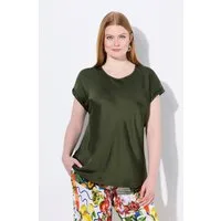 Ulla Popken Spitzenbluse Satinblusenshirt Classic Rundhals mit Glitzernaht