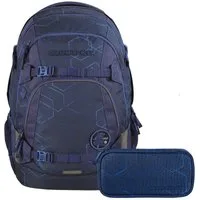 coocazoo Schulranzen Schulrucksack-Set MATE Blue Motion 2-teilig (Rucksack, Mäppchen), ergonomisch, reflektiert, Körpergröße: 135 - 180 cm