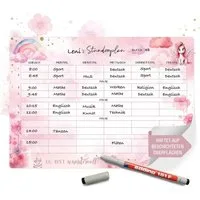 TOBJA Wandtafel Stundenplan Unicorn Einhorn - inkl. Stift, wiederablösbar, Mädchen Rosa Grundschule Wochenplaner Schule