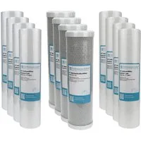 Trinkwasserladen Wasserfilter 2 Jahre Set 10" 12-teilig Ersatz Umkehrosmose RO Sediment Aktivkohle, 12er Set, passend für viele Standard Umkehrosmose-Anlagen