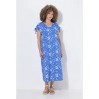 Ulla Popken Jerseykleid Midikleid A-Linie Rundhals Raffband ärmellos