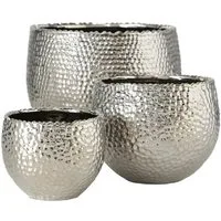 BOLTZE GRUPPE GmbH Blumentopf Übertopf Lajos Steingut H.10/14/19 Ø.13/17/24 cm silber 3er Set