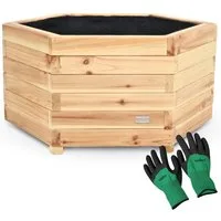 holz4home® Pflanzkübel 6-eckig aus Tannenholz I Outdoor Blumenkübel für Garten Balkon, inkl. Gartenhandschuhe & Vlies