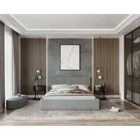 thematys Polsterbett Bett Stauraumbett aus Velours, 120x200, 140x200, 160x200, 180x200cm (MADE IN EU - mit hochwertigem Velours Bezug Trinity, Bettrahmen, Bett, Optional mit Matratze bestellbar, mit großen gepolsterten Kopfteil, mit Bettkasten zum au