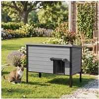 PawHut Tierhöhle Katzenhaus Wetterfeste Katzenhütte aus Holz, für 1-2 Katzen bis 12 kg für drinnen draußen 85x55x70 cm Hellgrau